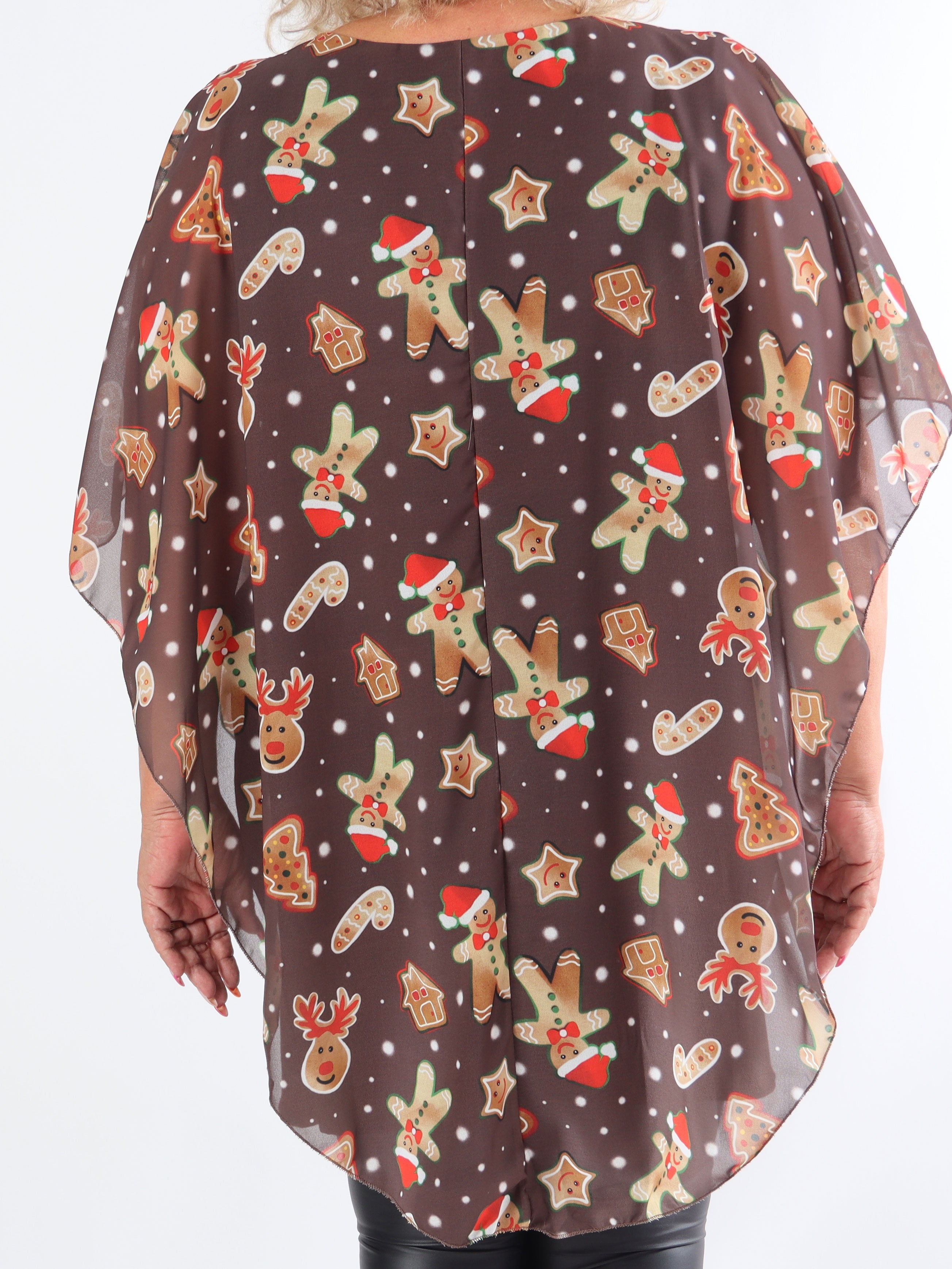 Kenya Gingerbread - Tunikaklänning i plus size med chiffonglager och jultryck